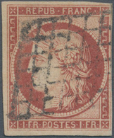 Frankreich: 1849, 1 Franc Ceres Carmine With Clear "Grille" Cancellation. The Stamp Shows Narrow To - Lettres & Documents