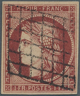 Frankreich: 1849, 1 Franc Ceres Brown Carmine With Full To Large Margins And Clear "Grille" Cancella - Covers & Documents