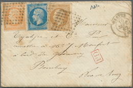Frankreich: 1853/1862: 10 C Bown, 20 C Blue And 40 C Orange, Napoleon III, Tied By Dotted Numeral 22 - Covers & Documents