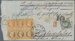 Frankreich: 1853, 40 C Orange Napoleon, Block Of 6, Slightly Touched To Full Margins, Together With - Briefe U. Dokumente