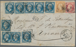 Frankreich: 1853, 20 C Blue, Nine Singles, 40 C Orange And 80 C Carmine, Tied By Dotted Lonzenge To - Lettres & Documents