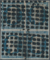 Frankreich: 1853, Empire Nd 25c. Blue, Block Of Four, Bright Colour And Full Margins All Around, Use - Lettres & Documents