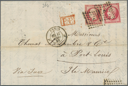 Frankreich: 1853/1860, 80 C Carmine Napoleon III, Two Singles (touched/cut Into To Huge Margins), Ti - Lettres & Documents