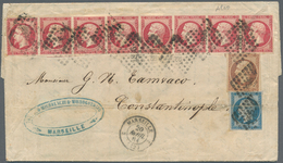 Frankreich: 1853/1861: 80 C Carmine, Horizontal Strip Of Eight, Two Stamp Slighty Touched, Together - Lettres & Documents