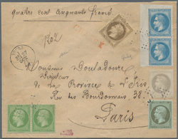 Frankreich: 1862/1867, Napoleon: 1 C Green-olive, 4 C Grey, Horizontal Pair 5 C Green, Vertical Pair - Covers & Documents