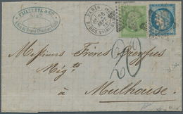 Frankreich: 1871, 5 C Green Napoleon And 20 C Blue Ceres, Tied By Dotted Star Cancel "7", On Entire - Covers & Documents