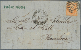 Frankreich: 1865, 40c. Orange "Empire Dt", Single Franking On Lettersheet From Marseille To Barcelon - Lettres & Documents