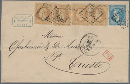 Frankreich: 1870, 1872, Two Letters, One From CETTE Franked With 20 C. And 10 C. Napoleon (4) To Tri - Covers & Documents