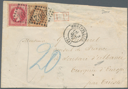 Frankreich: 1862. 40 C Orange And 80 C Rosa, Tied By Dotted Numeral 2502, Montpellier 3 OCT Alongsid - Covers & Documents