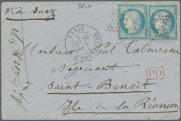 Frankreich: 1871, 25 C Blue Ceres, Two Overlapping Examples, Tied By Dotted Star To Letter From PARI - Covers & Documents
