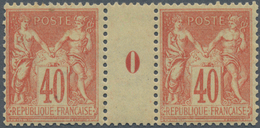 Frankreich: 1876, 40 C. Allegory Brick-red On Creamy Type II In Mint Never Hinged Pair Of Gutters. - Covers & Documents