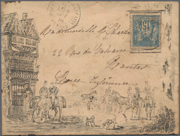 Frankreich: 1884 Illustrated Envelope (depicting "The Queens Head" From An Etching), Used From Mouti - Lettres & Documents