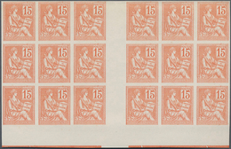 Frankreich: 1900, Mouchon 15c. Orange, Bottom Marginal IMPERFORATE Gutter Block Of 18, Ungummed Pape - Covers & Documents