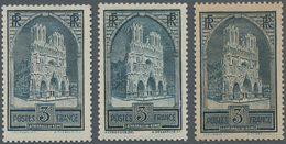 Frankreich: 1930, Cathedral Of Reims 3 Fr. Blue-grey In Types I To IV (type II In Block Of Four With - Covers & Documents
