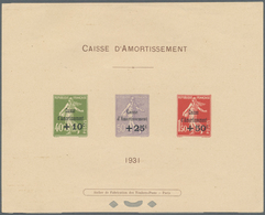 Frankreich: 1931, State Debt Redemption Fund, Three Stamps As Èupreuve Collective (Mi€900,-). - Covers & Documents