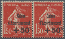 Frankreich: 1931,Semeuse 1.50 Fr. + 50 C. 'public Debt Redemption Fund' Dark Red In Horizontal Pair - Lettres & Documents