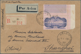 Frankreich: 1936 Air 50fr. Top Right Corner Stamp On Registered Airmail Cover From Melun To SHANGHAI - Lettres & Documents