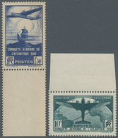 Frankreich: 1936, Ocean Crossing 1.50 Fr. Violettblue And 10 Fr. Dark Green, Each From Margin, Both - Lettres & Documents