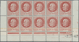 Frankreich: 1942, Marshal Pétain 1,50 F In Part Of Ten Sheets From The Lower Margin With Date Of Pri - Covers & Documents