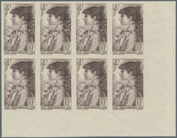 Frankreich: 1945, 100th Birthday Of Sarah Bernhardt 4+1fr. IMPERFORATE Block Of Eight From Lower Rig - Covers & Documents