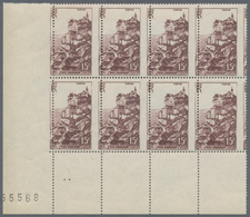 Frankreich: 1946, Landscapes 15fr. Brownish-purple ‚Rocamadour‘ Block Of Eight From Lower Left Corne - Covers & Documents