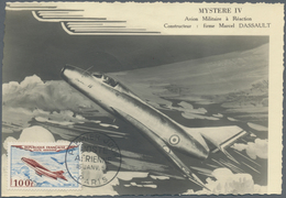 Frankreich: 1954, Airmail: Aircrafts, 4 Values On Maximum Cards, Cancelled With First Day Postmark. - Covers & Documents