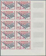 Frankreich: 1959, Blood Donation 20fr. IMPERFORATE Block Of Ten From Lower Right Corner, MNH, Yvert - Covers & Documents