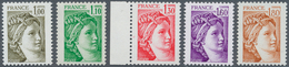 Frankreich: 1979, Sabine 1,00 F - 1,80 F, 5 Mint Values Without Phosphor Stripes, Rare! - Covers & Documents