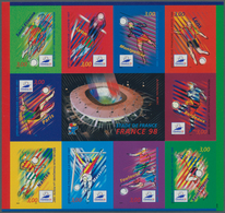 Frankreich: 1998. Football World Cup. Sheetlet, Imperforated, 50 Known Pieces, Rotated Gravure Print - Lettres & Documents