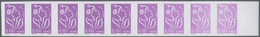 Frankreich: 2005, Marianne € 0,10 Purple Violett Imperforatet, Horizontal Strip Of 9 With Sheet Marg - Lettres & Documents