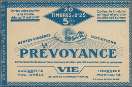 Frankreich - Markenheftchen: 1921/1923, 5fr. Booklet "LA PREVOYANCE / PRIME NATIONALE" Comprising Pa - Sonstige & Ohne Zuordnung