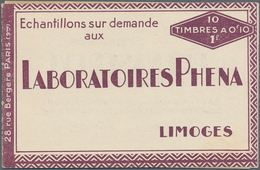 Frankreich - Markenheftchen: 1927, 1fr. Booklet "LABORATOIRES PHENA" Comprising Pane Of 10x10c. Seme - Autres & Non Classés