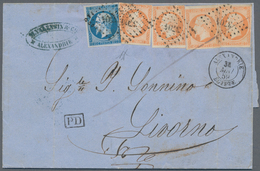 Französische Post In Ägypten - Alexandria: 1859, 4x 40 C Orange And 20 C Blue, On Double Rate Letter - Sonstige & Ohne Zuordnung