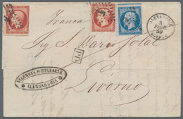 Französische Post In Ägypten - Alexandria: 1859, 2x 80 C Red And 20 C Blue, On A Double Rate Letter - Other & Unclassified