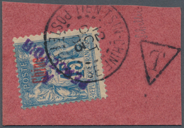 Französische Post In China - Portomarken: 1903, Provisional Handstamps, 15c. Blue With Violet Diagon - Sonstige & Ohne Zuordnung