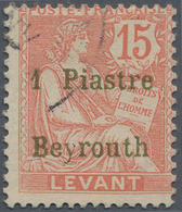 Französische Post In Der Levante: 1905, Beyrouth Provisional, 1 Piastre Surcharge On 15c Mouchon Typ - Andere & Zonder Classificatie