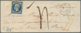 Frankreich - Stempel: Ajaccio 1855. Envelope Addressed To Paris Bearing 'Napoleon ' Yvert 14, 20c Bl - 1877-1920: Semi-moderne Periode