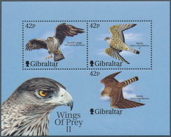 Gibraltar: 2000, Birds Of Prey, Souvenir Sheet With Missing Perforation At "Merlin (Falco Columbariu - Gibraltar