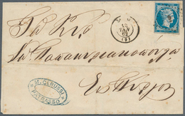 Griechenland: 1861, Paris Printing 20 L. Blue On Blueish On Folded Envelope Clear Tied By "9" In Dia - Autres & Non Classés