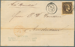 Griechenland: 1878, 30 L. Brown On Yellowish Coarse Impression On Folded Envelope From Patras Tied B - Sonstige & Ohne Zuordnung