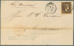 Griechenland: 1878, 30 L. Brown On Yellowish Coarse Impression On Folded Envelope From Patras Tied B - Other & Unclassified