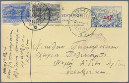 Griechenland - Ganzsachen: 1947 Ganzsachenkarte 7 Drachmen Auf Zwei Drachmen Blau Mit Rotem Aufdruck - Postwaardestukken