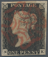 Großbritannien: 1840 1d. Black, Lettered N-K, Used And Cancelled By Superb Strike Of Red Maltese Cro - Other & Unclassified