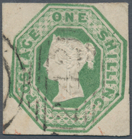 Großbritannien: 1847-54 Embossed 1s. Green From Plate 2, Used And Cancelled By Part Of "242" Duplex - Autres & Non Classés