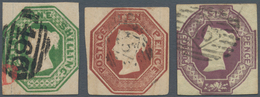 Großbritannien: 1847-54 Embossed 1s. Green, 10s. Brown And 6s. With Watermark Inverted, All Used And - Autres & Non Classés