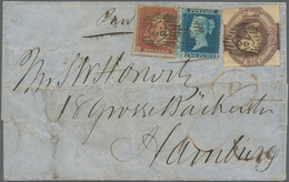 Großbritannien: 1855 Letter From London To Hamburg Bearing Embossed 6d. Purple (cut Square) And 1855 - Other & Unclassified