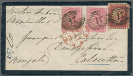 Großbritannien: 1857, 4d. Rose-carmine (2) And 1d. Red, 9d. Rate On Mourning Cover From "LONDON AU 1 - Autres & Non Classés