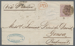 Großbritannien: 1859, 6 Pence Purple,tied By Numeral 21, Red PD Alongside, Prepaying The Single Lett - Autres & Non Classés