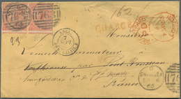 Großbritannien: 1865. Registered And Charged Envelope Addressed To France Bearing SG 93, 4d Vermilio - Autres & Non Classés