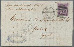 Großbritannien: 1869. Envelope Addressed To Cairo, Egypt Bearing SG 108, 6d Violet Tied By Mancheste - Autres & Non Classés